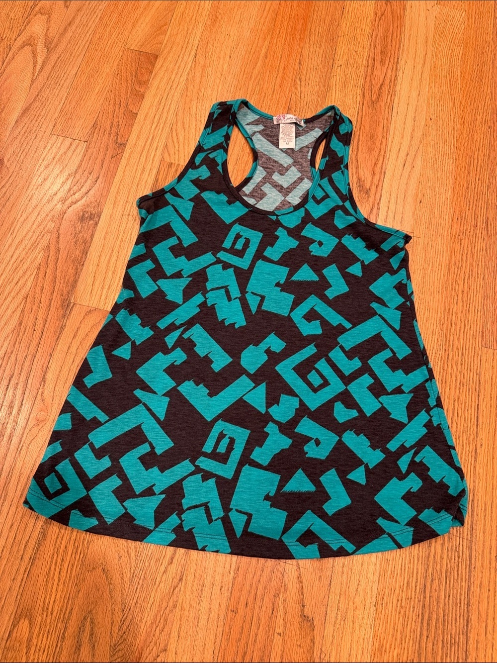 julie's closet Teal & Black Geometric Racerback Maternity Tank Medium